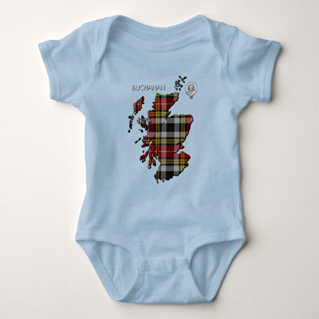 Clan Buchanan Wappen & Old Dress Tartan Karte Baby Strampler (Vorderseite)