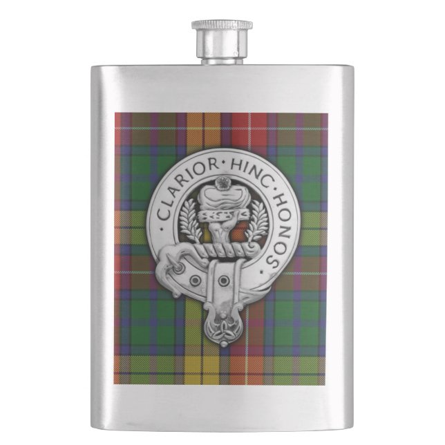 Clan Buchanan Wappen & Tartan Flachmann (Vorderseite)