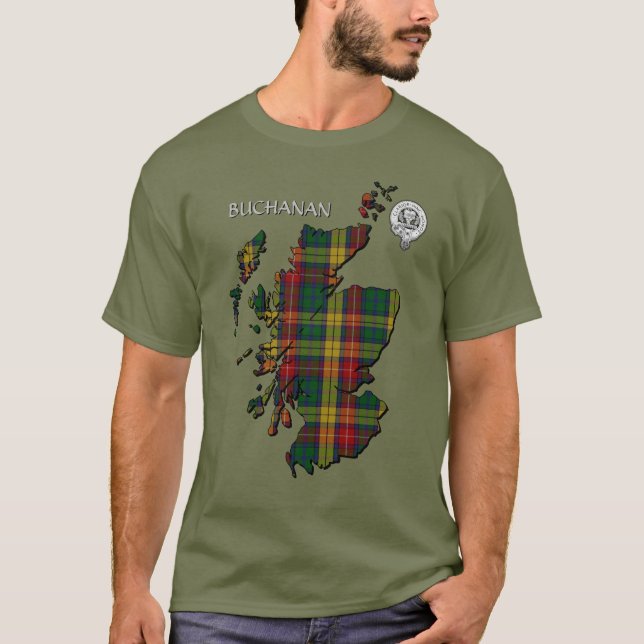 Clan Buchanan Wappen & Tartan Karte T-Shirt (Vorderseite)