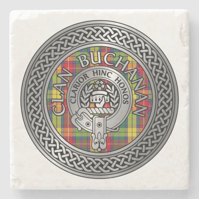 Clan Buchanan Wappen & Tartan Knot Steinuntersetzer (Vorderseite)