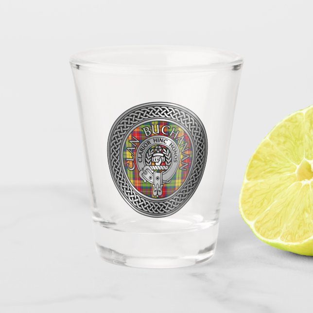 Clan Buchanan Wappen & Tartan Shot Glass Schnapsglas (Vorderseite)