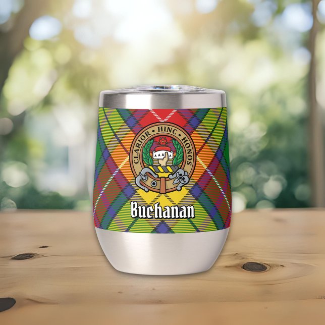 Clan Buchanan Wappen über Tartan (Von Creator hochgeladen)
