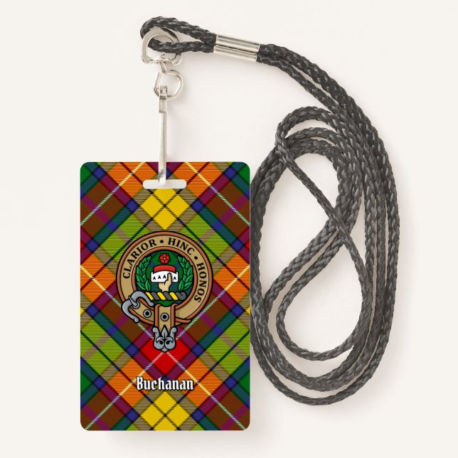 Clan Buchanan Wappen über Tartan Ausweis (Vorderseite mit Schlüsselband)