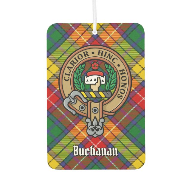 Clan Buchanan Wappen über Tartan Autolufterfrischer (Vorderseite)