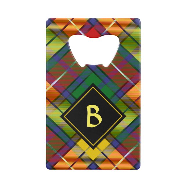 Clan Buchanan Wappen über Tartan Geldbeutel Flaschenöffner (Vorderseite)