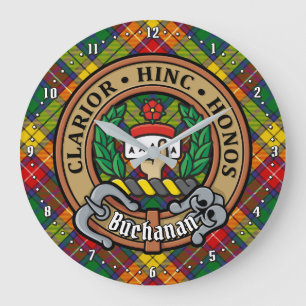 Clan Buchanan Wappen über Tartan Große Wanduhr