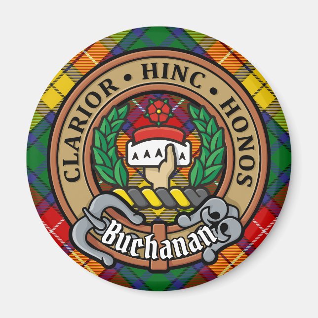 Clan Buchanan Wappen über Tartan Magnet (Vorne)