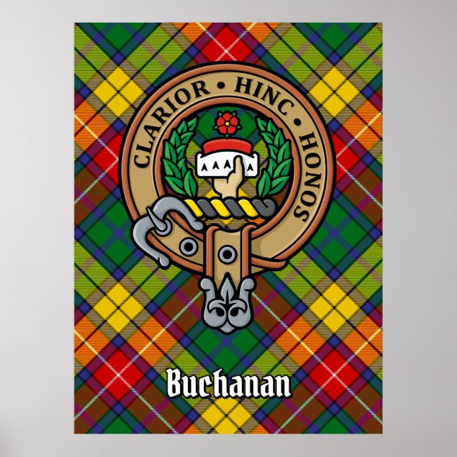 Clan Buchanan Wappen über Tartan Poster (Vorne)