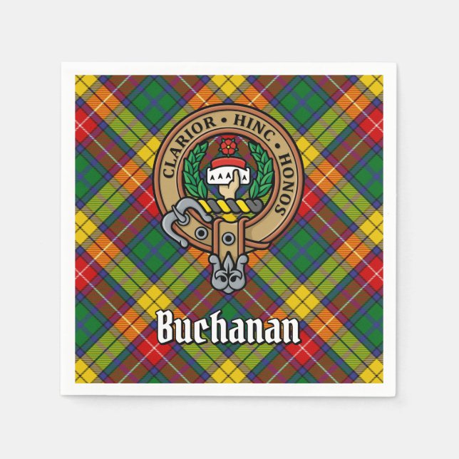 Clan Buchanan Wappen über Tartan Serviette (Vorderseite)