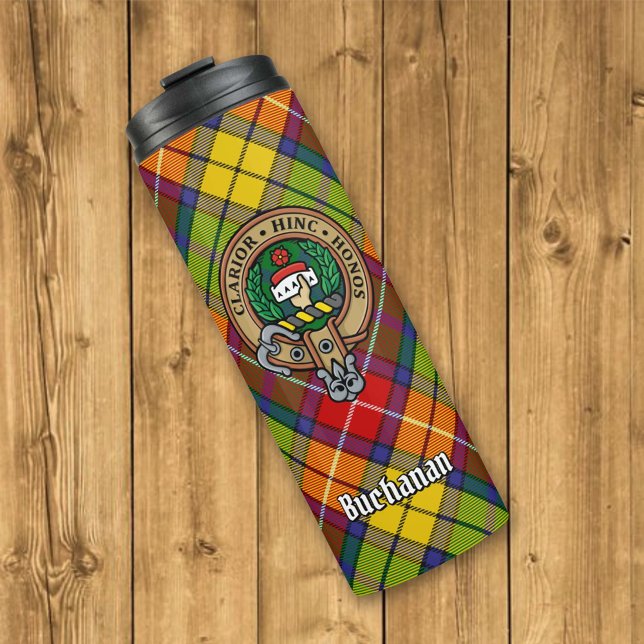 Clan Buchanan Wappen über Tartan Thermosbecher (Von Creator hochgeladen)