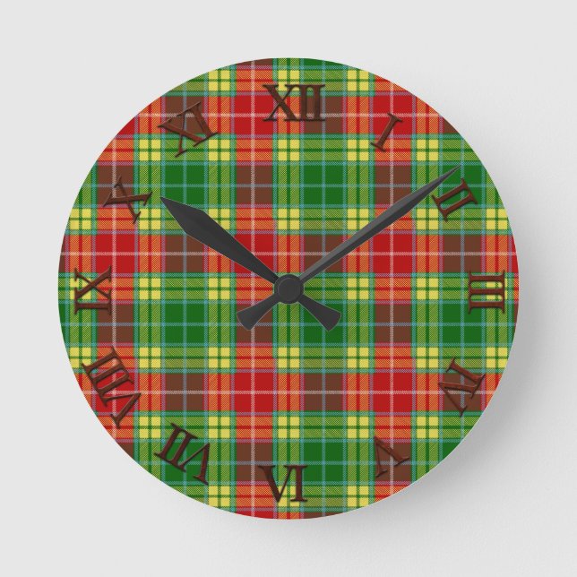 Clan-BuchananTartan Runde Wanduhr (Vorderseite)