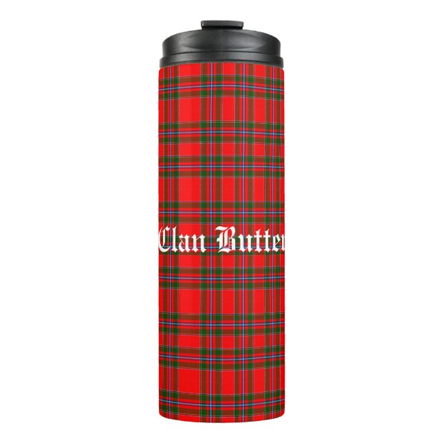 Clan Butter Tartan und benutzerdefinierter Text Thermosbecher (Vorderseite)