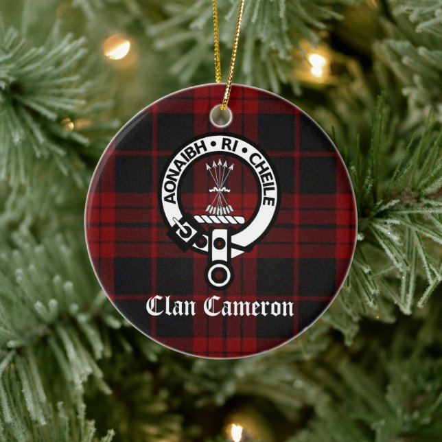 Clan Cameron Wappen Abzeichen und Tartan Keramik Ornament (Baum)