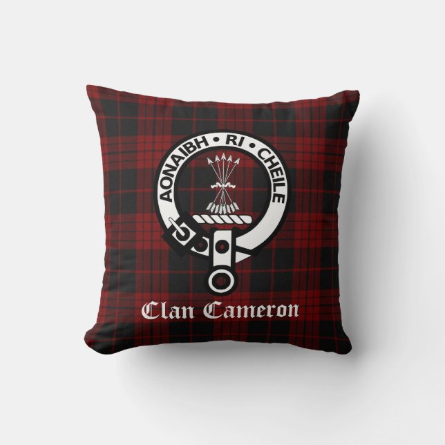 Clan Cameron Wappen Abzeichen und Tartan Kissen (Vorderseite)