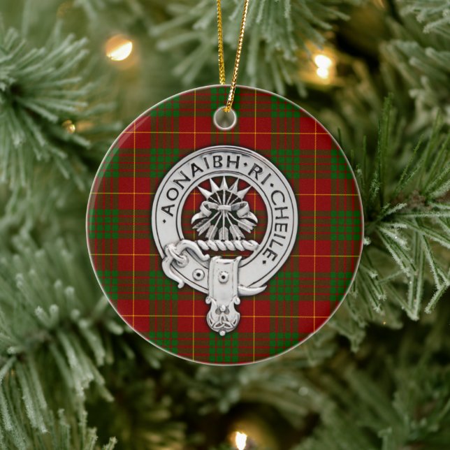 Clan Cameron Wappen & Tartan Keramik Ornament (Baum)