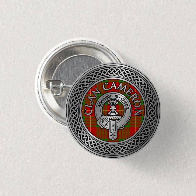 Clan Cameron Wappen & Tartan Knot Button (Vorne & Hinten)