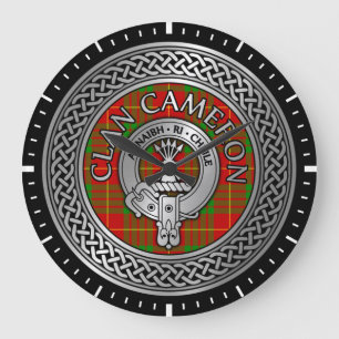 Clan Cameron Wappen & Tartan Knot Large Clock Große Wanduhr