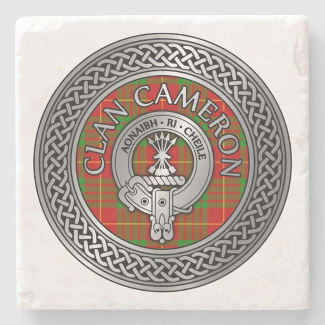 Clan Cameron Wappen & Tartan Knot Stone Untersetze Steinuntersetzer (Vorderseite)