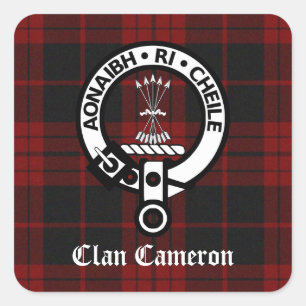 Clan Cameron Wappen & Tartan Quadratischer Aufkleber