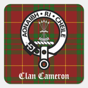 Clan Cameron Wappen & Tartan Quadratischer Aufkleber