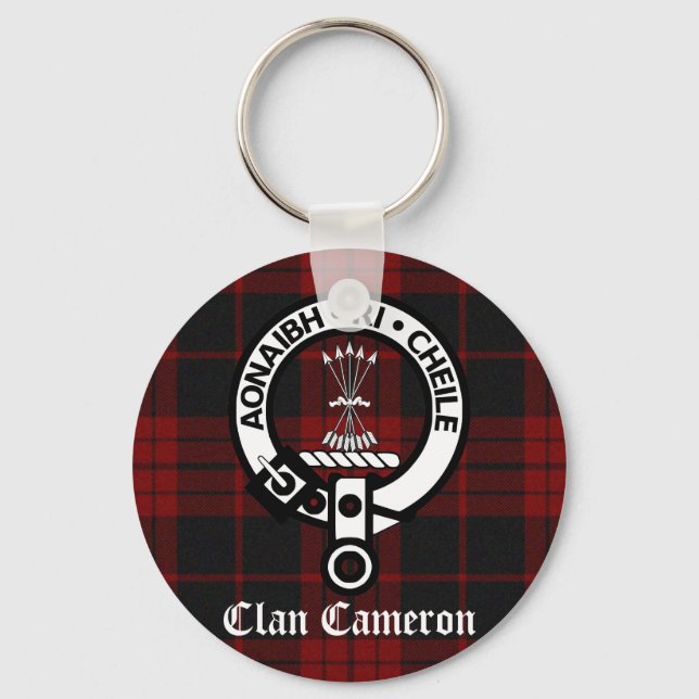 Clan Cameron Wappen & Tartan Schlüsselanhänger (Vorderseite)
