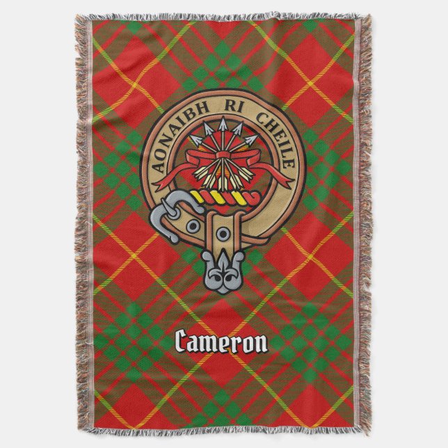 Clan Cameron Wappen über Tartan Decke (Vorderseite Vertikal)
