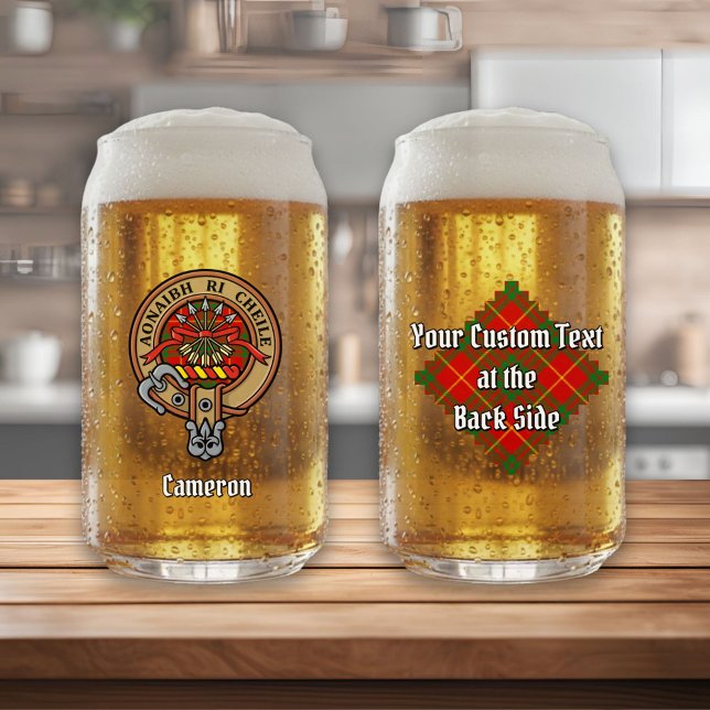 Clan Cameron Wappen über Tartan Dosenglas (Von Creator hochgeladen)