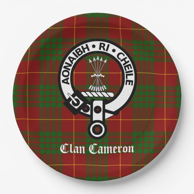 Clan Cameron Wappen und Tartan Pappteller (Vorderseite)