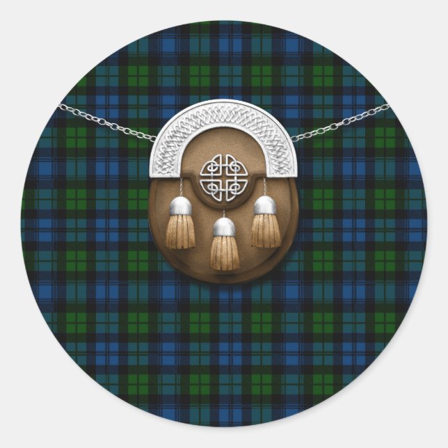 Clan Campbell Military Tartan und Sporran Runder Aufkleber (Vorderseite)