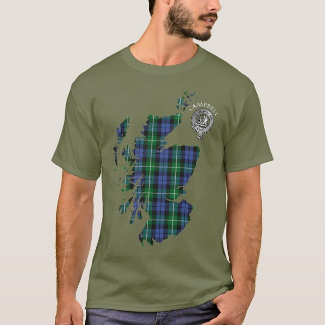 Clan Campbell Raute Tartan Karte & Wappen T-Shirt (Vorderseite)