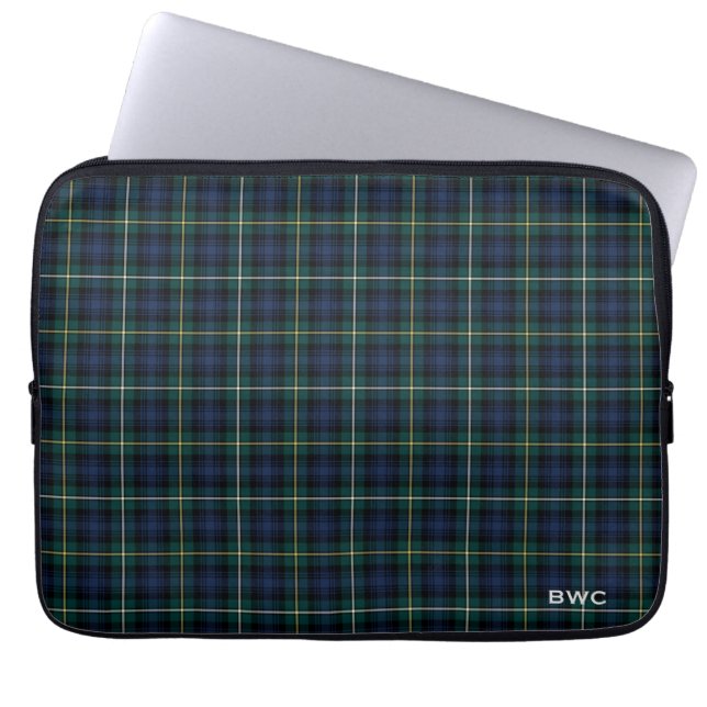 Clan Campbell von Argyll Tartan Blue Kariert Monog Laptopschutzhülle (Vorderseite)