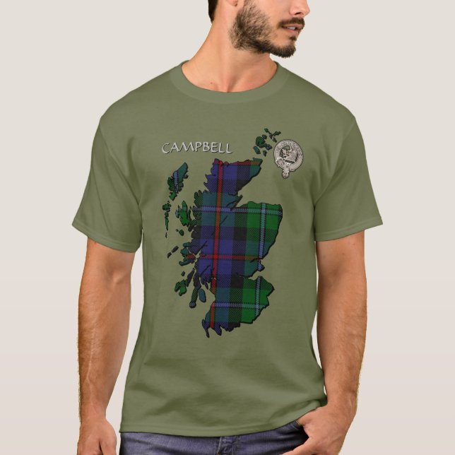 Clan Campbell Wappen & Cawdor Tartan Karte T-Shirt (Vorderseite)
