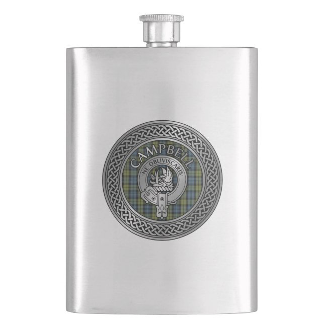Clan Campbell Wappen & Tartan Knot Flask Flachmann (Vorderseite)
