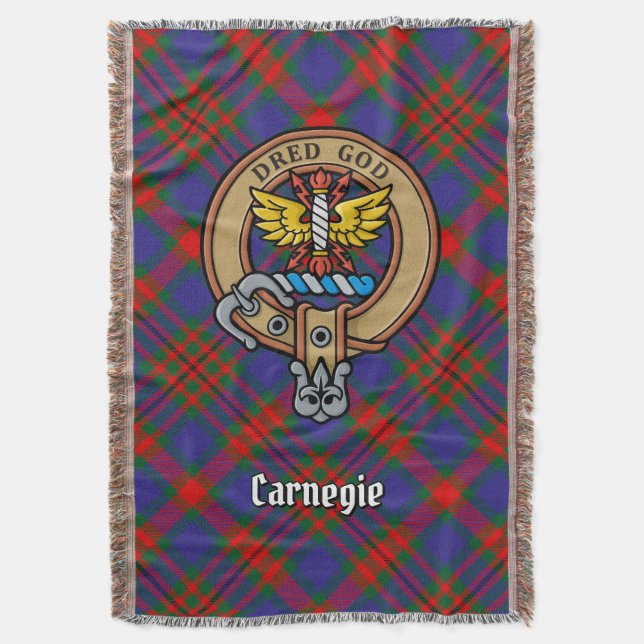 Clan Carnegie Crest over Tartan Decke (Vorderseite Vertikal)