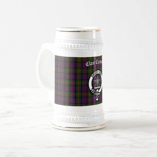 Clan Carnegie Wappen Abzeichen und Tartan Bierglas (Vorderseite Links)
