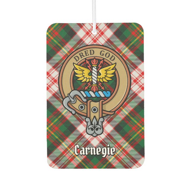 Clan Carnegie Wappen über Dress Tartan Autolufterfrischer (Vorderseite)