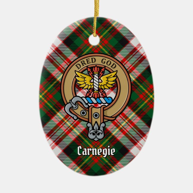 Clan Carnegie Wappen über Dress Tartan Keramik Ornament (Vorne)