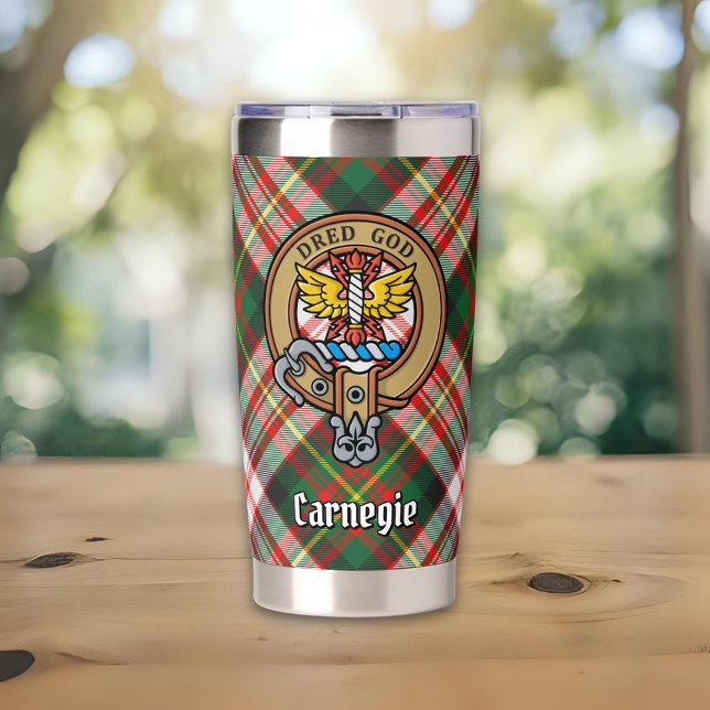 Clan Carnegie Wappen über Dress Tartan Thermobecher (Von Creator hochgeladen)