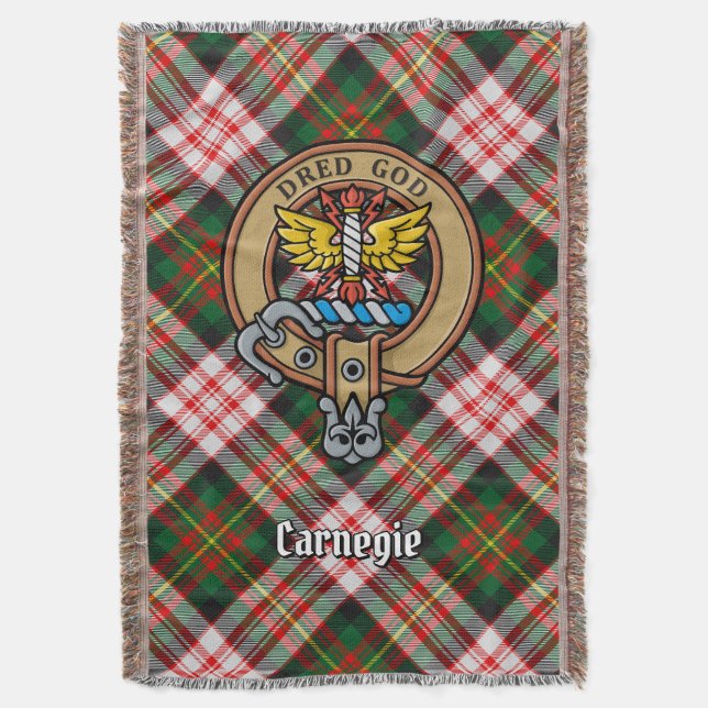 Clan Carnegie Wappen über Kleidertartan Decke (Vorderseite Vertikal)