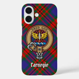 Clan Carnegie Wappen über Tartan iPhone 16 Hülle