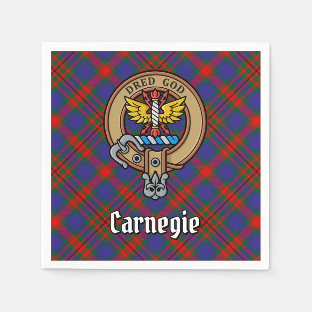 Clan Carnegie Wappen über Tartan Serviette (Vorderseite)