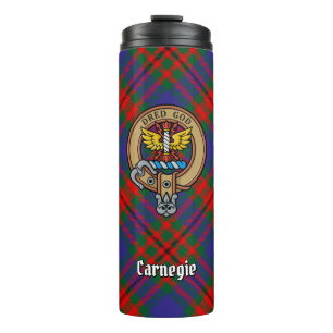 Clan Carnegie Wappen über Tartan Thermosbecher