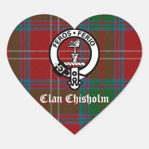 Clan Chisholm Tartan & Wappen Abzeichen Herz-Aufkleber