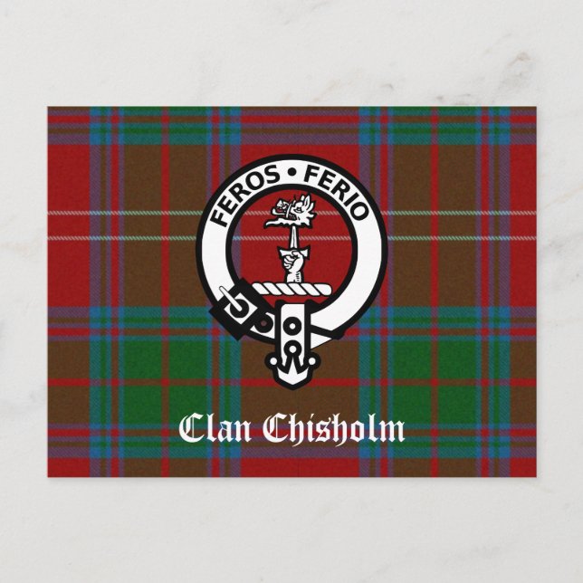 Clan Chisholm Tartan & Wappen Abzeichen Postkarte (Vorderseite)