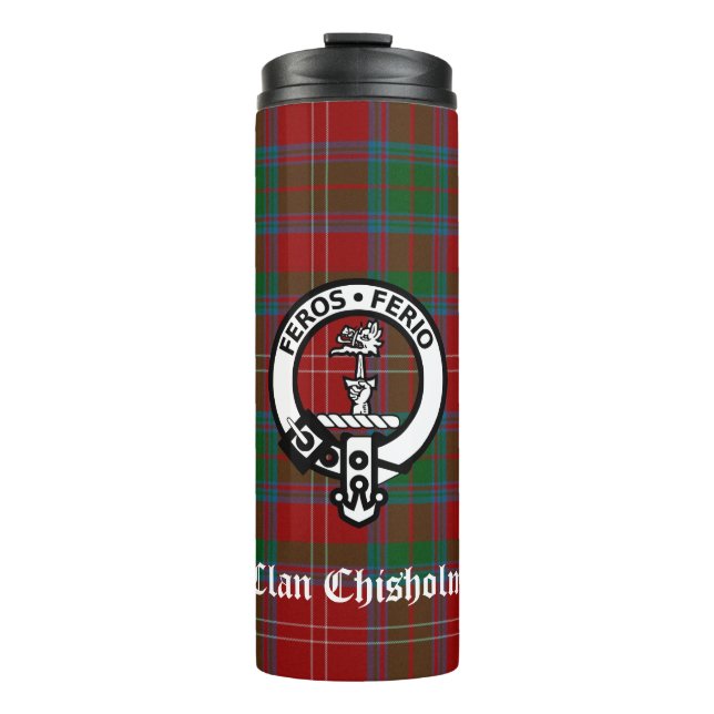 Clan Chisholm Tartan & Wappen Abzeichen Thermosbecher (Vorderseite)