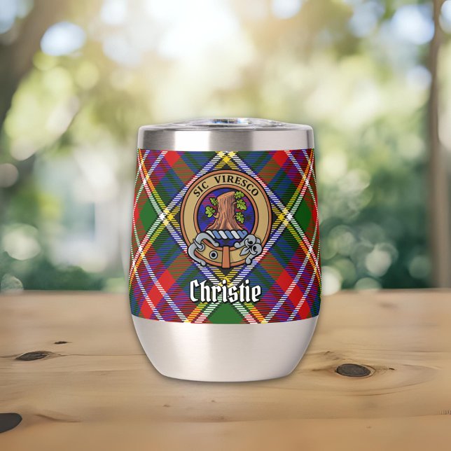 Clan Christie-Wappen über Tartan (Von Creator hochgeladen)