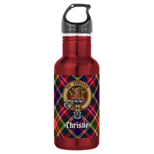 Clan Christie-Wappen über Tartan Edelstahlflasche