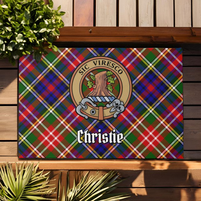 Clan Christie-Wappen über Tartan Fußmatte (Von Creator hochgeladen)