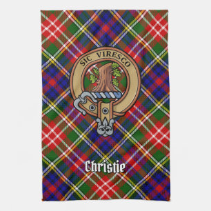Clan Christie-Wappen über Tartan Geschirrtuch