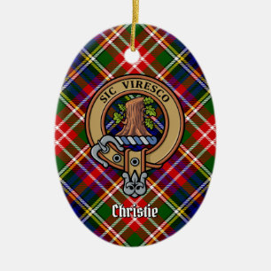 Clan Christie-Wappen über Tartan Keramik Ornament